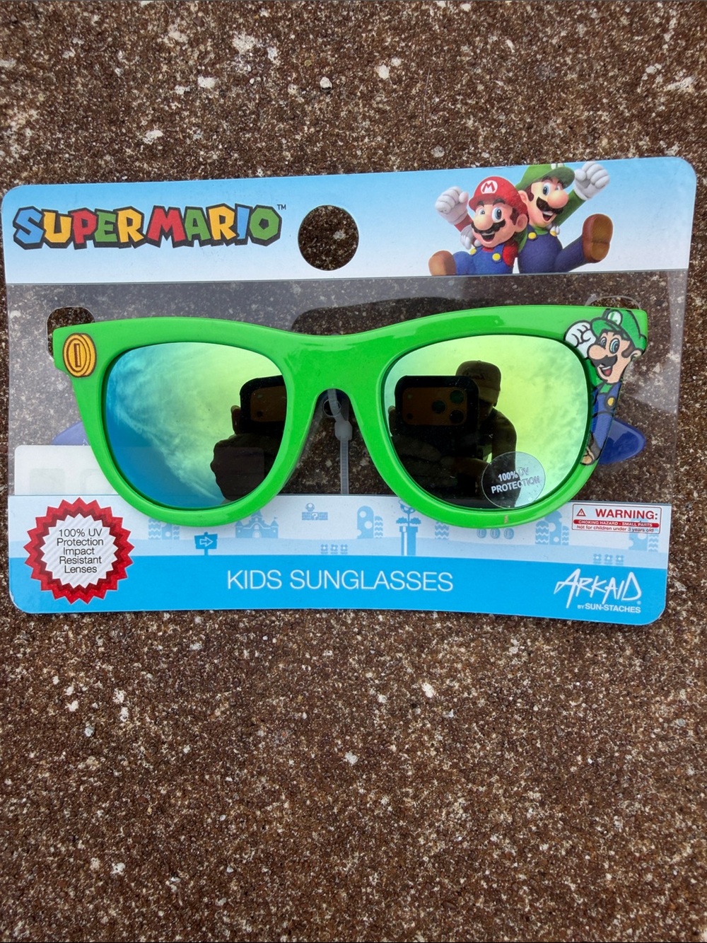 Nintendo Super Mario Kids Sunglasses - Green Frame with Blue Mirrored Lenses.NEW